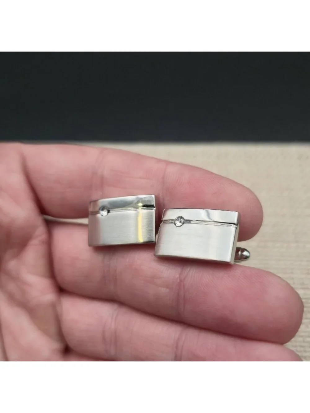 Vintage Two Tone Brushed Silver Brushed Cufflinks A8019